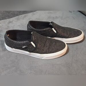 Vans Black Glitter Slip-On Sneakers
